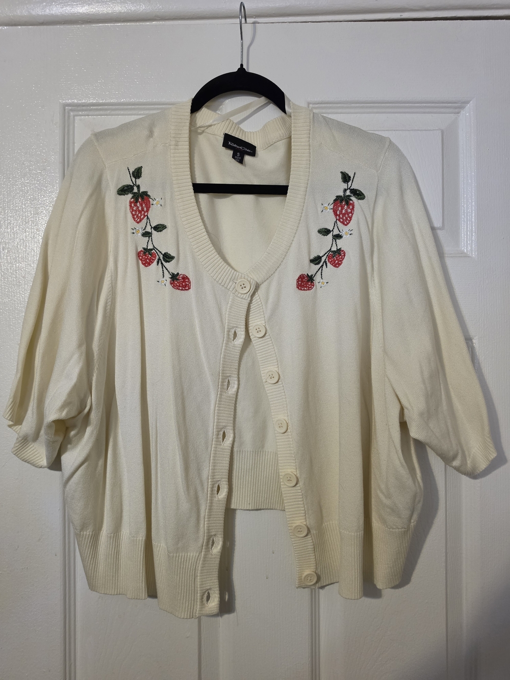 torrid Cream Cardigan with Red Strawberry Embroidery